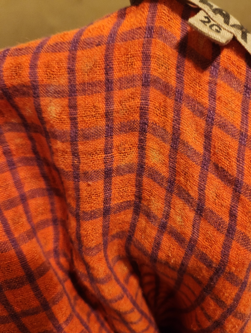 Flax Two-Tone Orange and Purple Checked Pockets Linen Midi Dress Sz. 2G B:54" - Picture 13 of 14